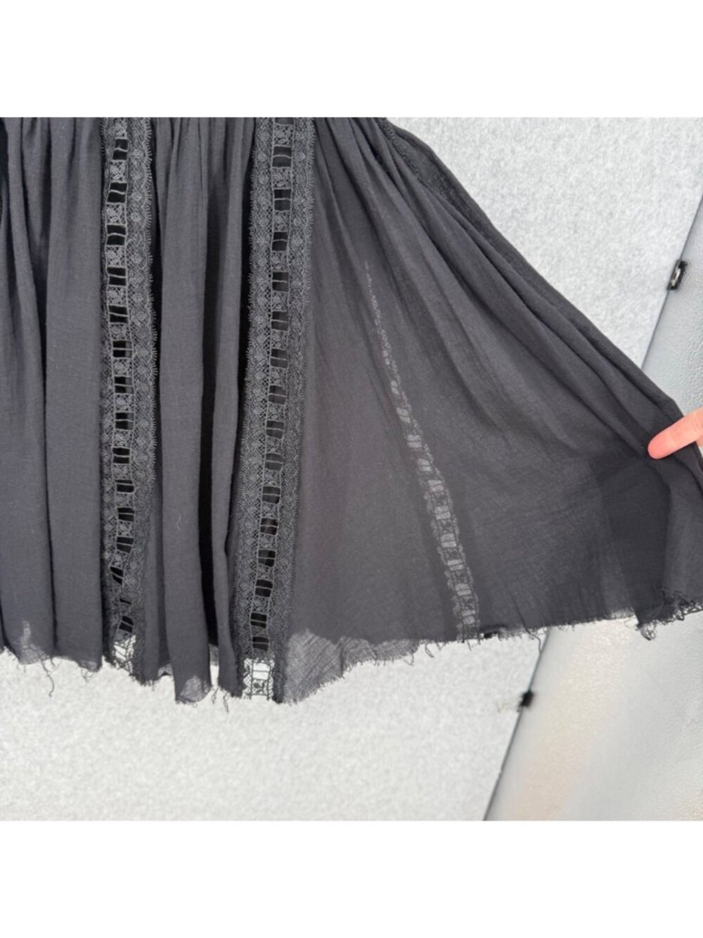 Free People Verona Lace Trim Mini Dress Size M Black Boho Summer Romantic Flirty - Picture 4 of 13